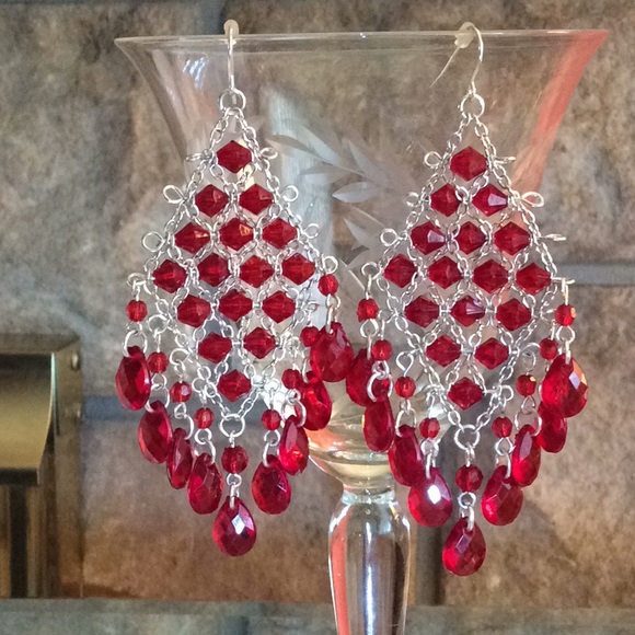 NWOT RED CHANDELIER EARRINGS - Picture 1 of 5
